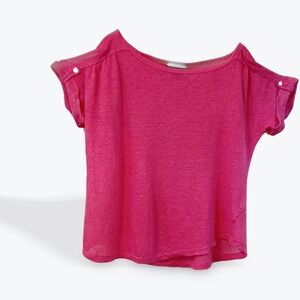 Lauren Ralph Lauren Hot Pink 100% Linen Knit Roll Tab Sleeve Top XL